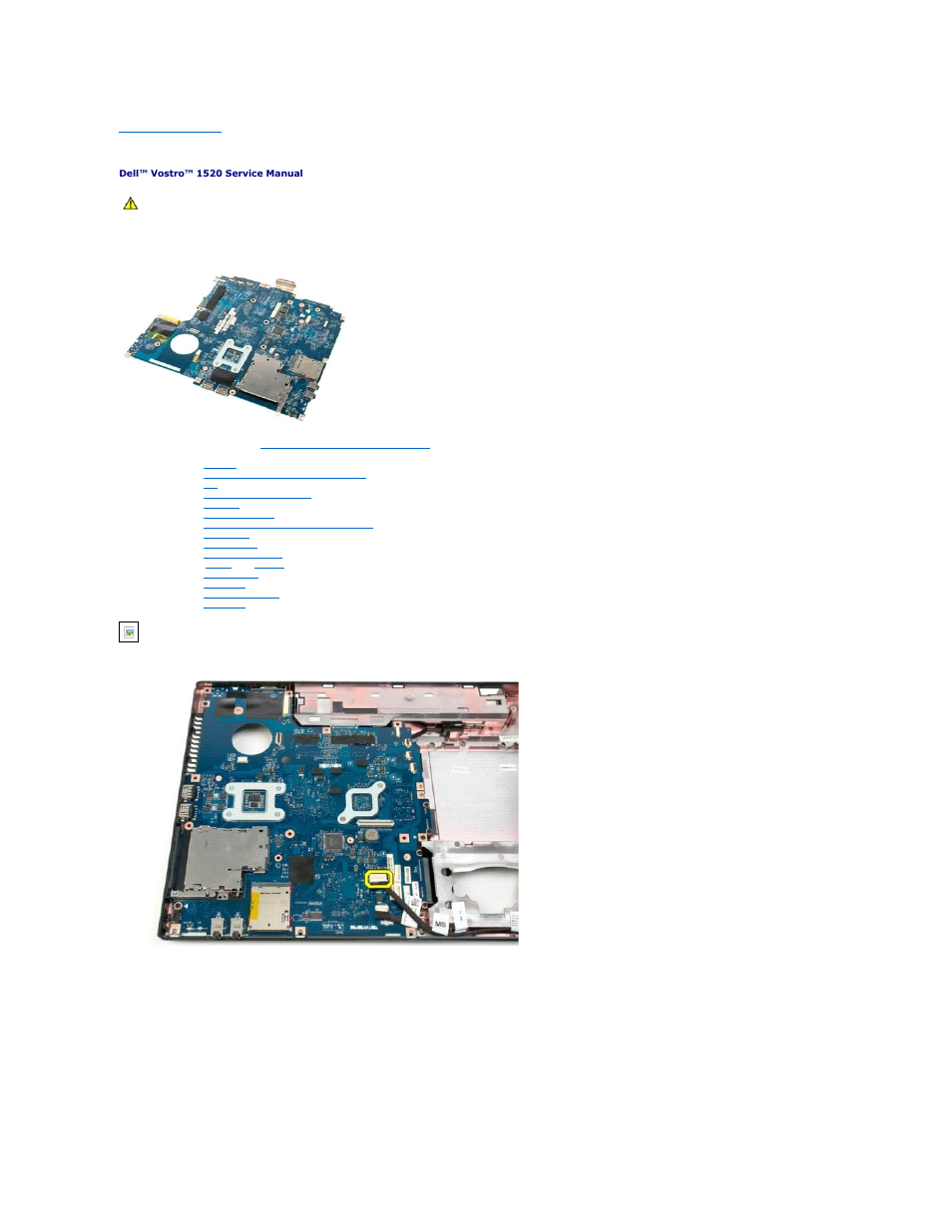 System board, Removing the system board | Dell Vostro 1520 (Early 2009) User Manual | Page 61 / 76