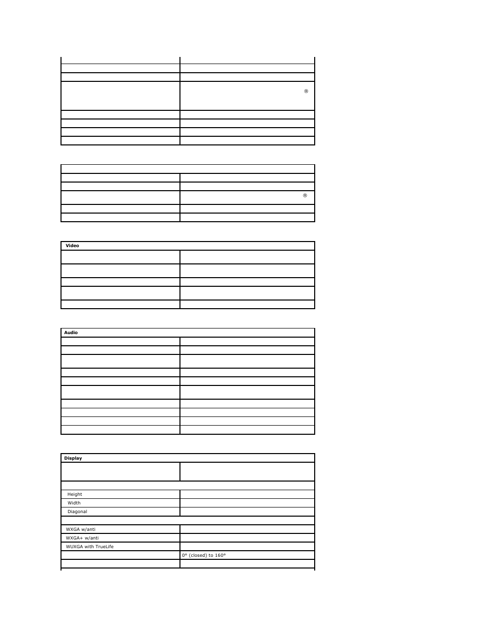 Communications, Video, Audio | Display | Dell Vostro 1520 (Early 2009) User Manual | Page 7 / 76
