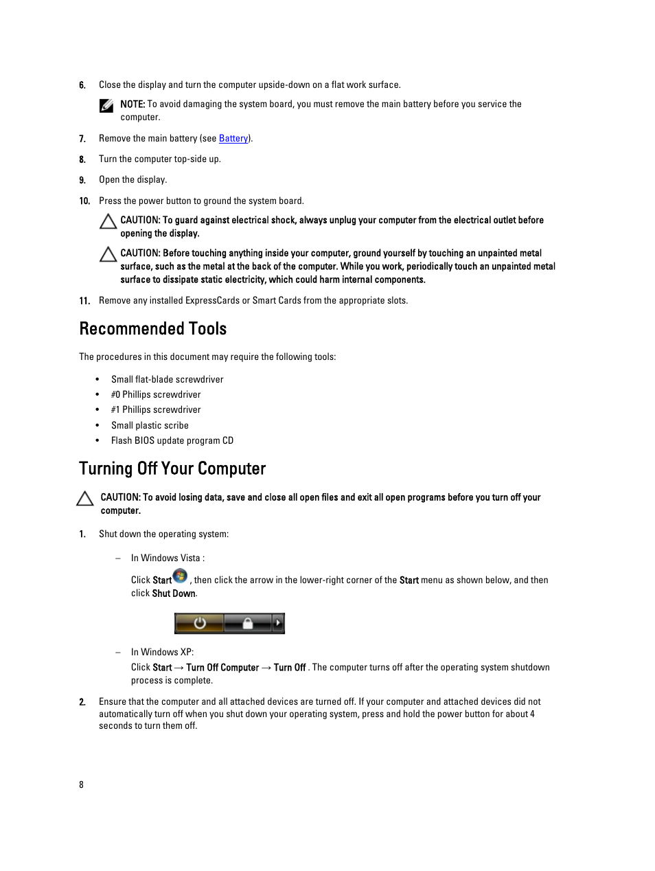 Recommended tools, Turning off your computer | Dell Latitude E5520 (Early 2011) User Manual | Page 8 / 111