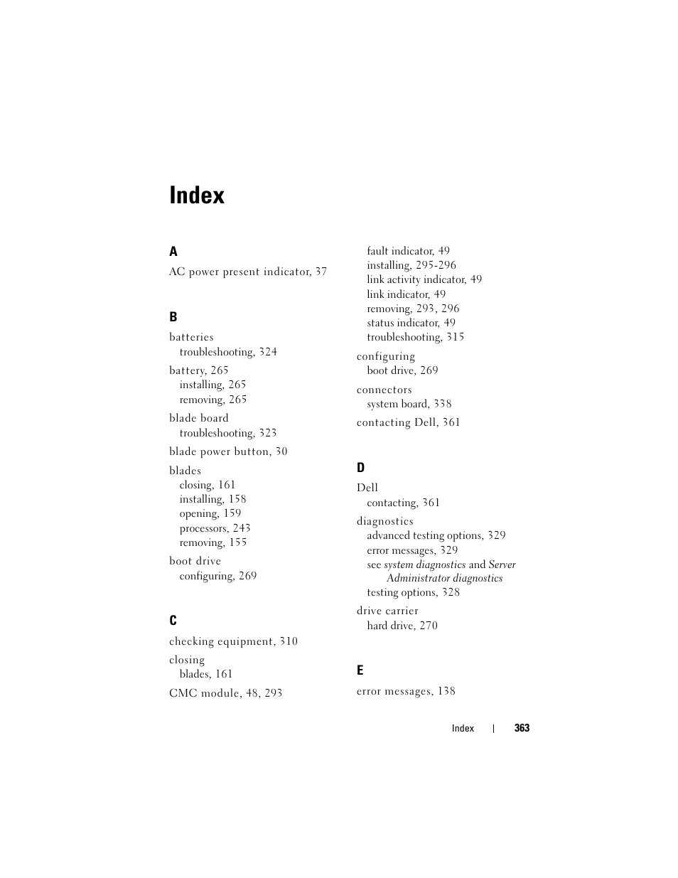 Index | Dell PowerEdge M710 User Manual | Page 363 / 368