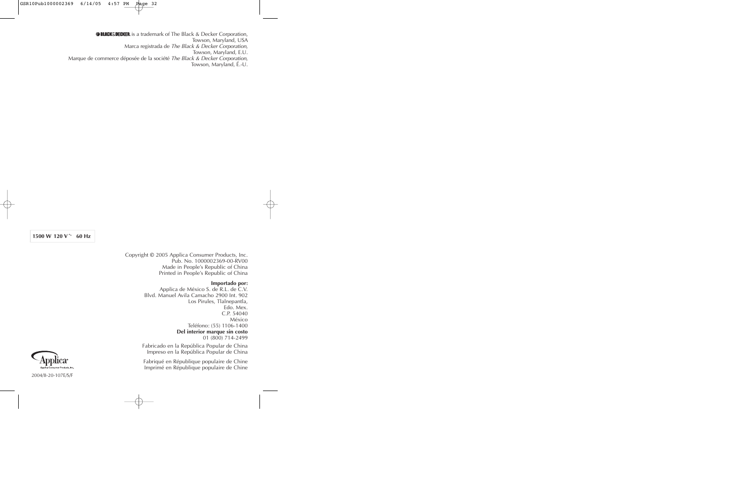 Black & Decker GSR10 User Manual | Page 17 / 17