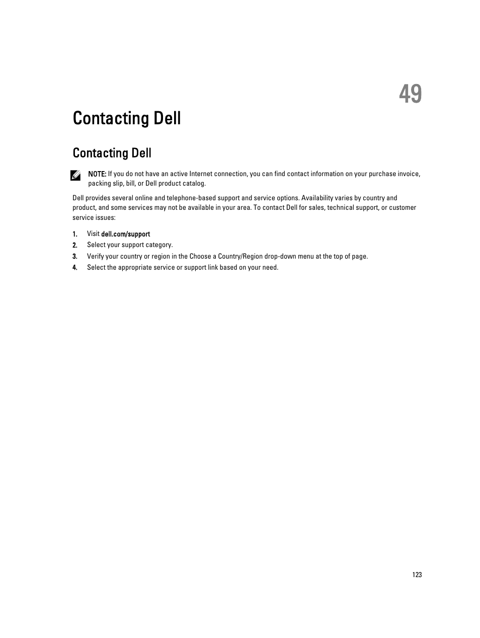 Contacting dell, 49 contacting dell | Dell Precision R7610 (Mid 2013) User Manual | Page 123 / 123