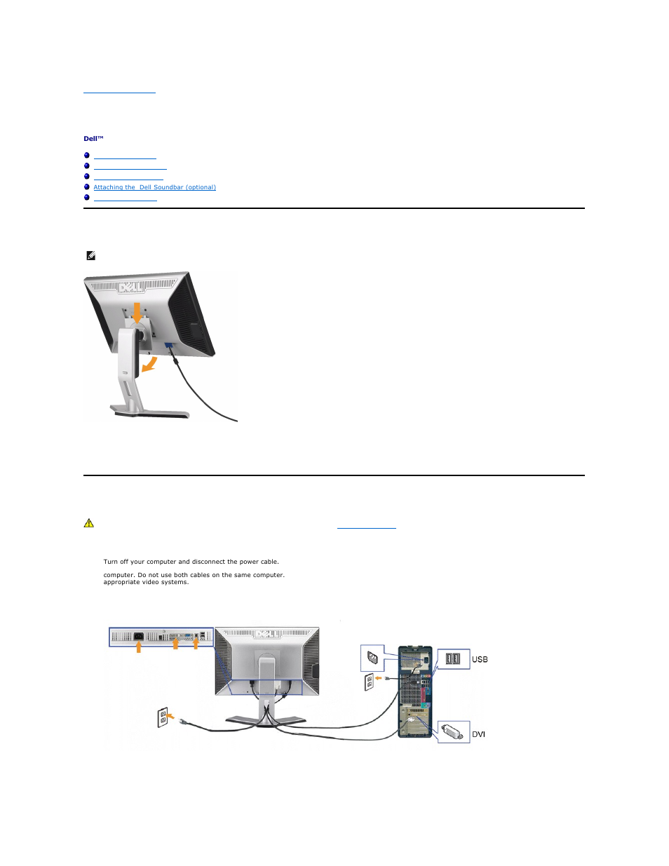 Setting up the monitor, Attaching the stand, Connecting your monitor | Dell 2009WFP Monitor User Manual | Page 21 / 26