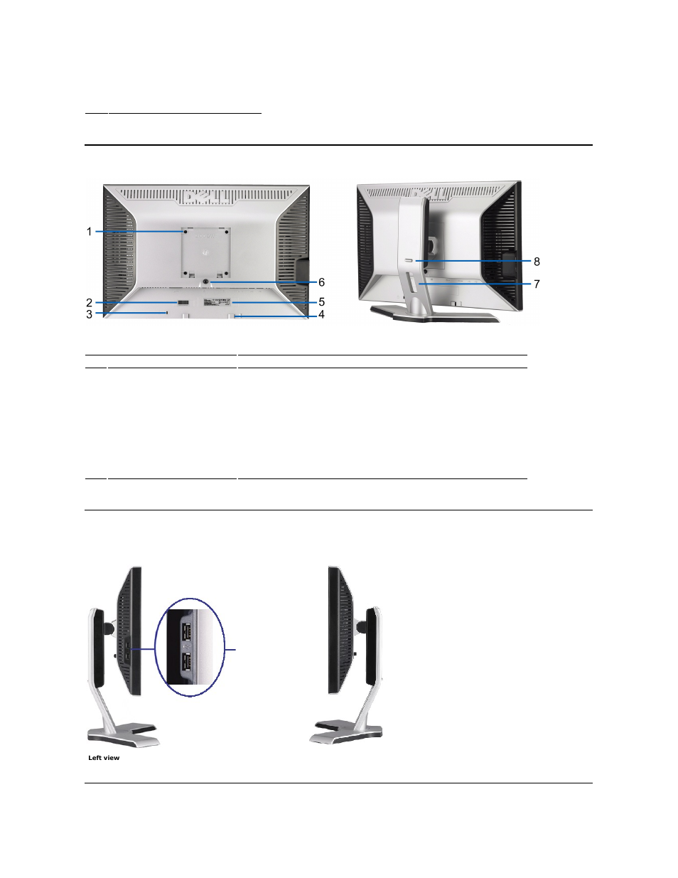 Back view, Side view | Dell 2009WFP Monitor User Manual | Page 3 / 26