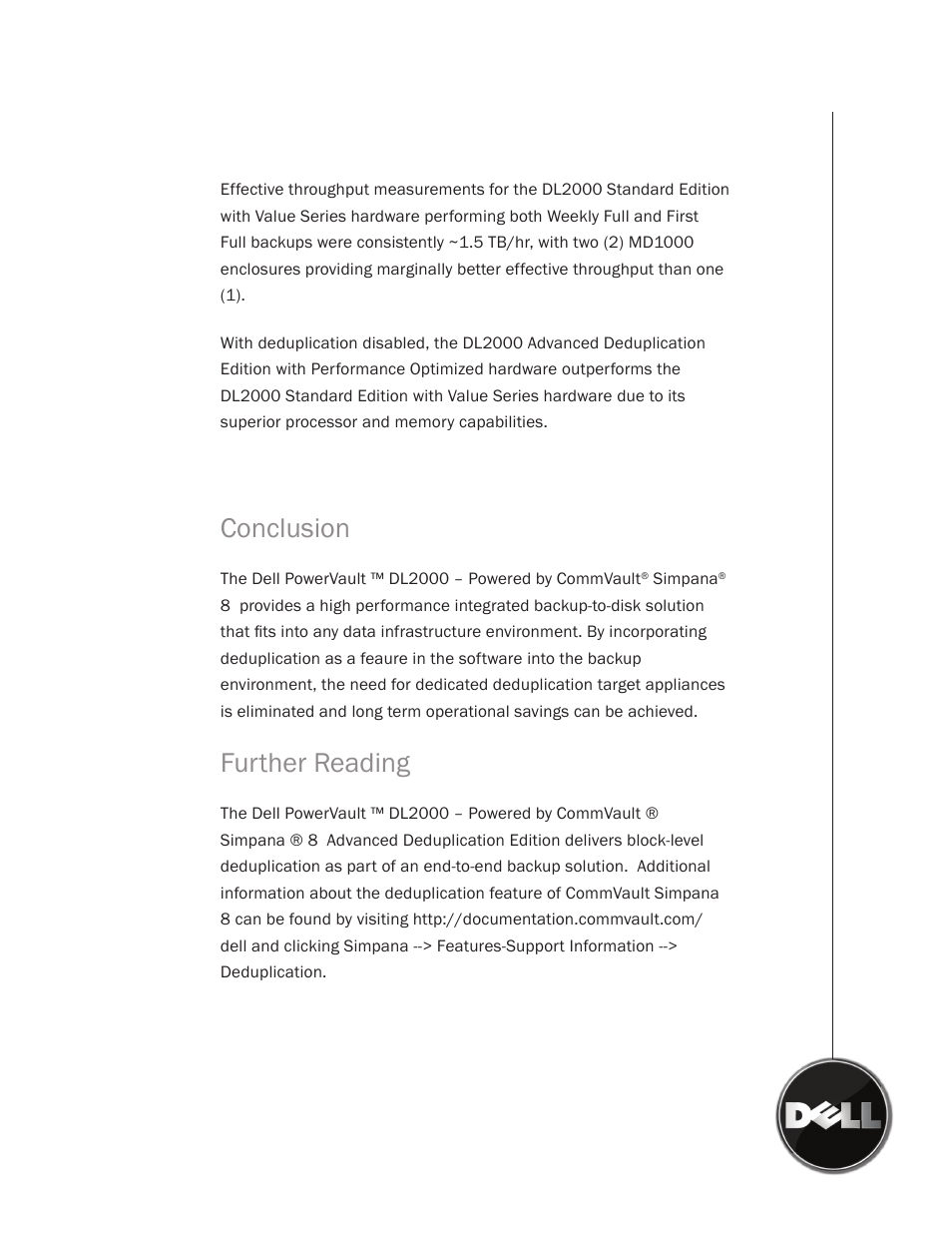 Conclusion, Further reading | Dell PowerVault DL2100 User Manual | Page 7 / 7