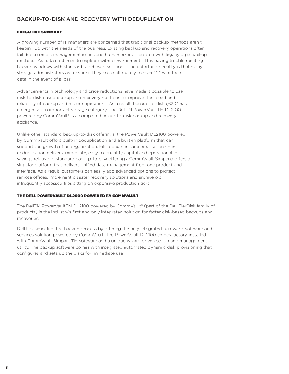 Backup-to-disk and recovery with deduplication | Dell PowerVault DL2200 CommVault User Manual | Page 3 / 13