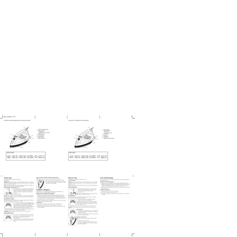 Como usar, How to use, Cuidado y limpieza | Care and cleaning | Black & Decker QUICK 'N EASY IM200 User Manual | Page 2 / 2