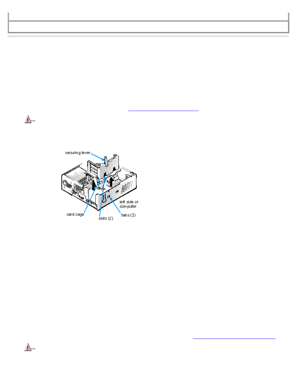 Removing the computer cover, Replacing the computer cover, Removing and replacing the expansion-card cage | Dell OptiPlex E1 User Manual | Page 57 / 88