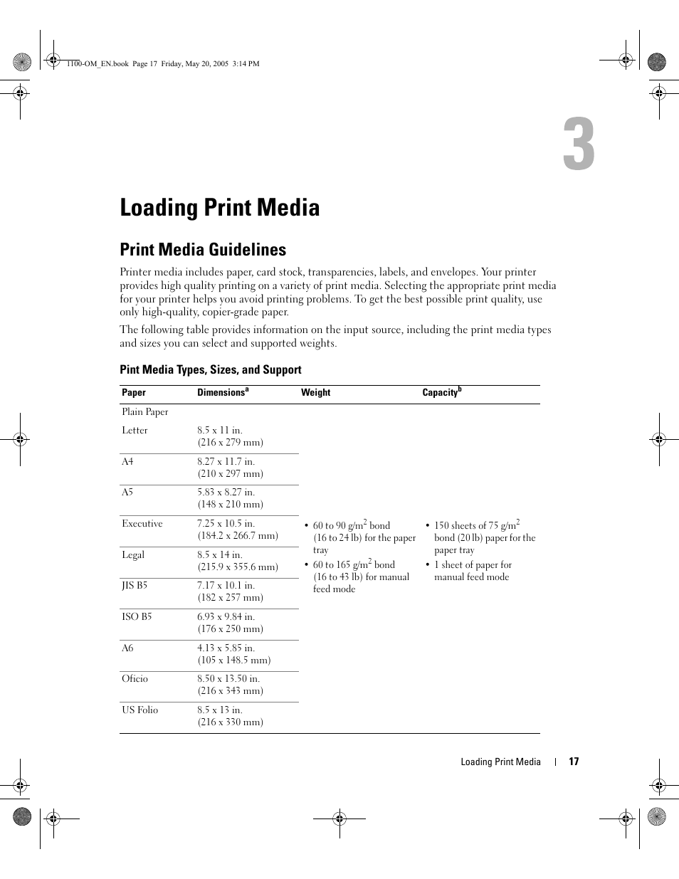 Loading print media, Print media guidelines | Dell 1100 Laser Mono Printer User Manual | Page 25 / 95