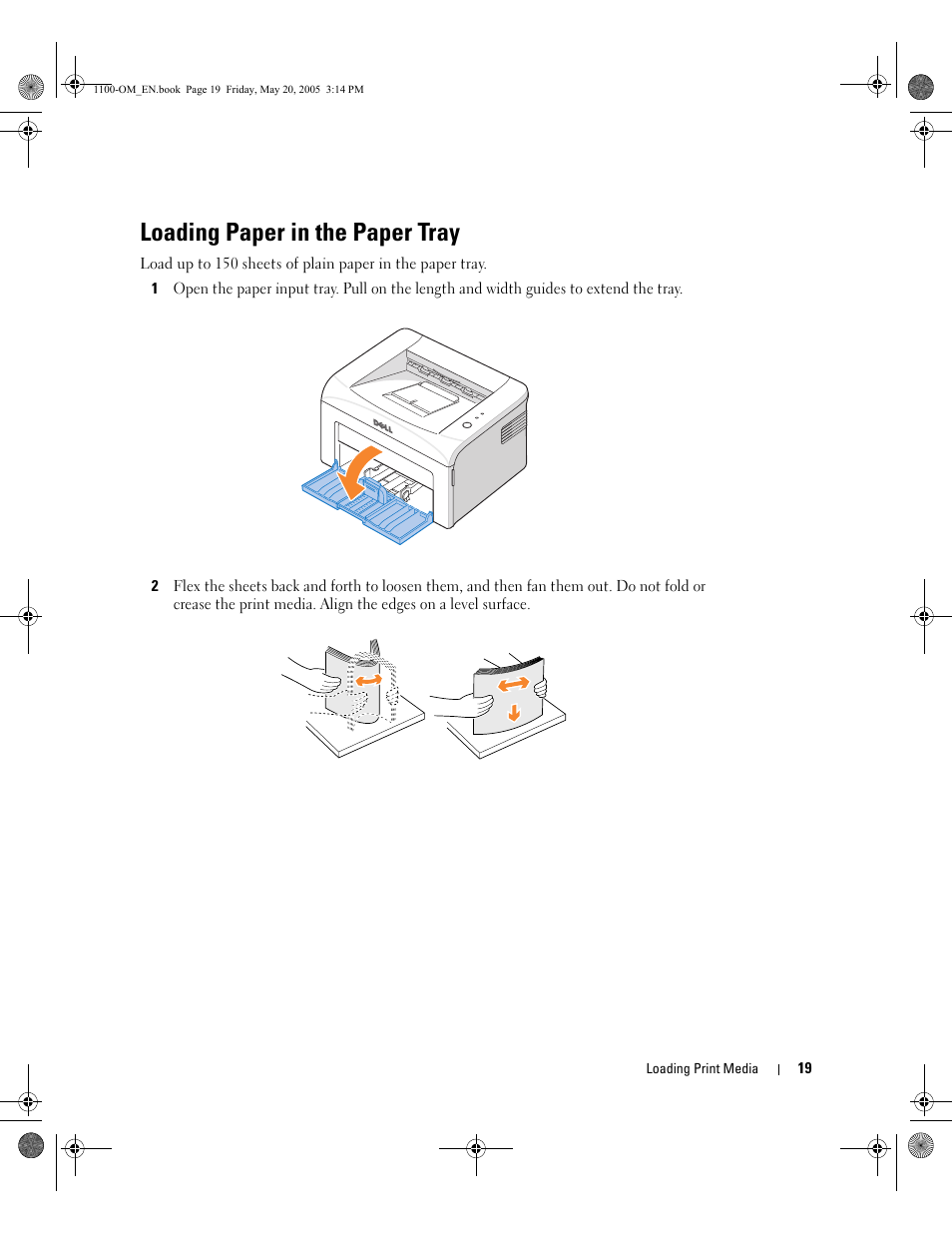Loading paper in the paper tray | Dell 1100 Laser Mono Printer User Manual | Page 27 / 95
