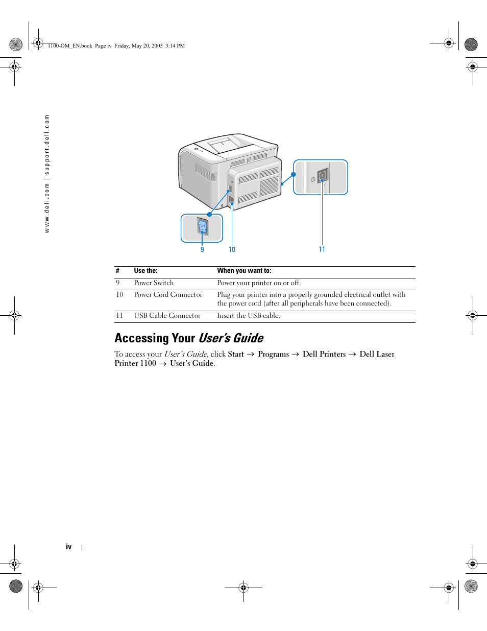 User’s guide, Accessing your | Dell 1100 Laser Mono Printer User Manual | Page 4 / 95