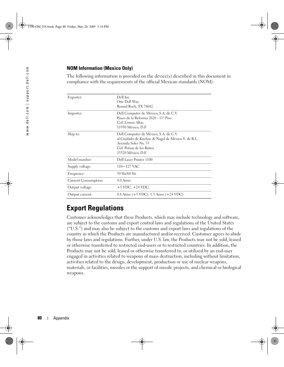 Export regulations | Dell 1100 Laser Mono Printer User Manual | Page 88 / 95
