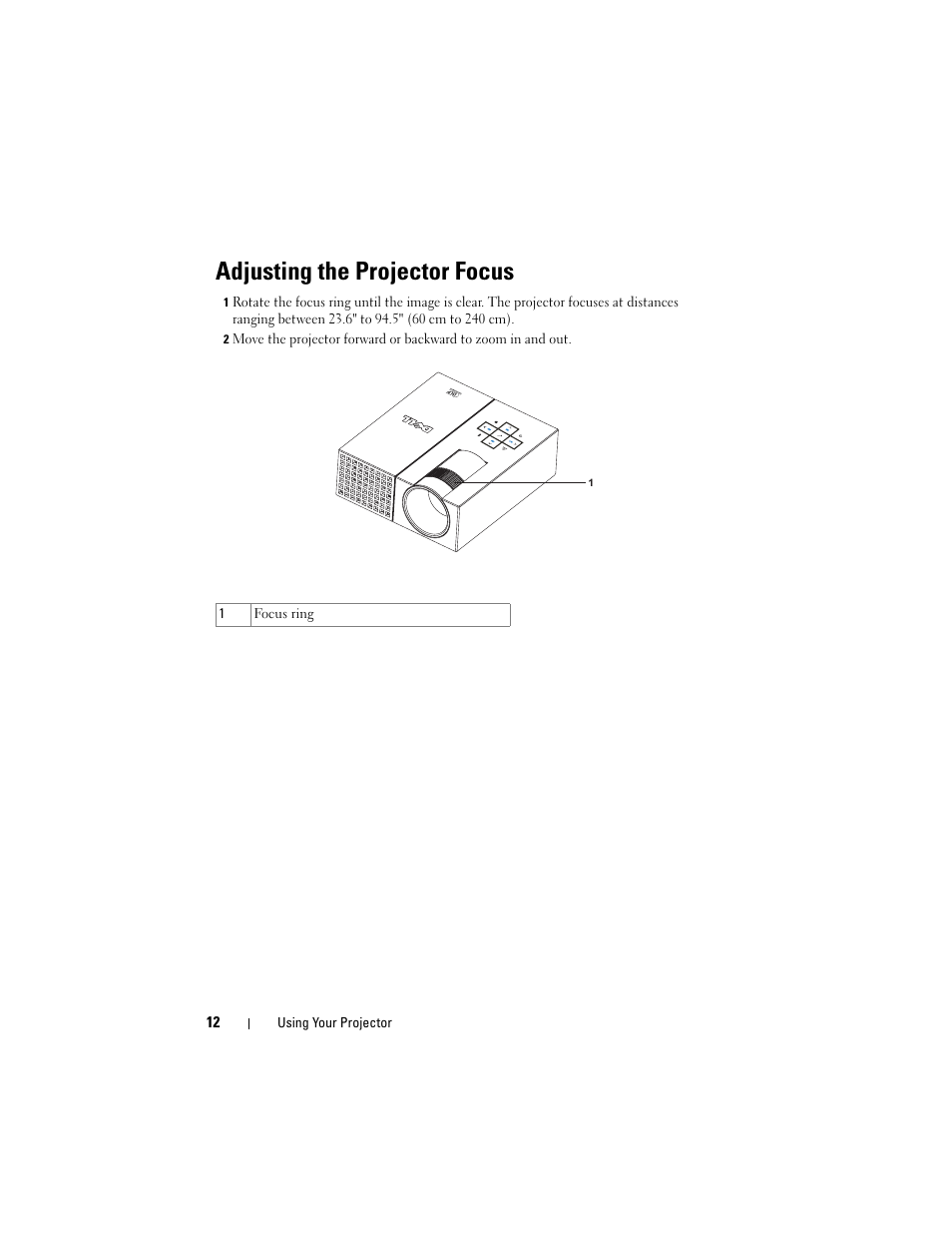 Adjusting the projector focus | Dell M109S Projector User Manual | Page 12 / 34
