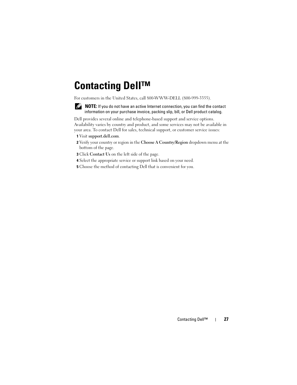 Contacting dell | Dell M109S Projector User Manual | Page 27 / 34