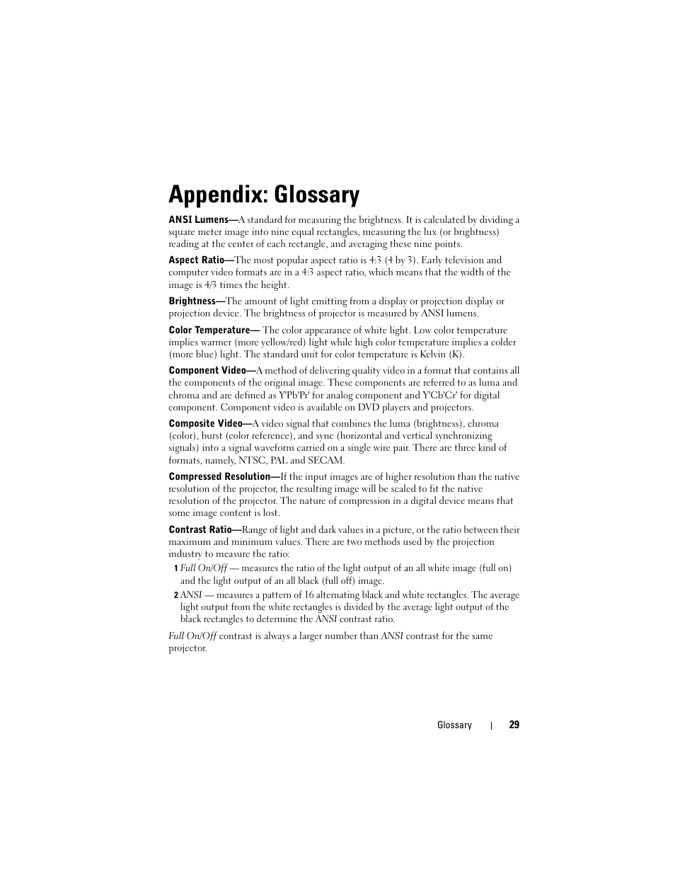 Appendix: glossary | Dell M109S Projector User Manual | Page 29 / 34