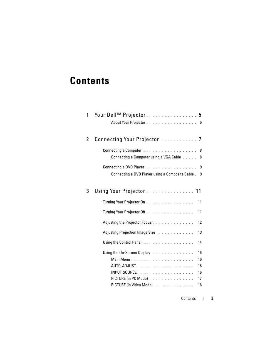 Dell M109S Projector User Manual | Page 3 / 34