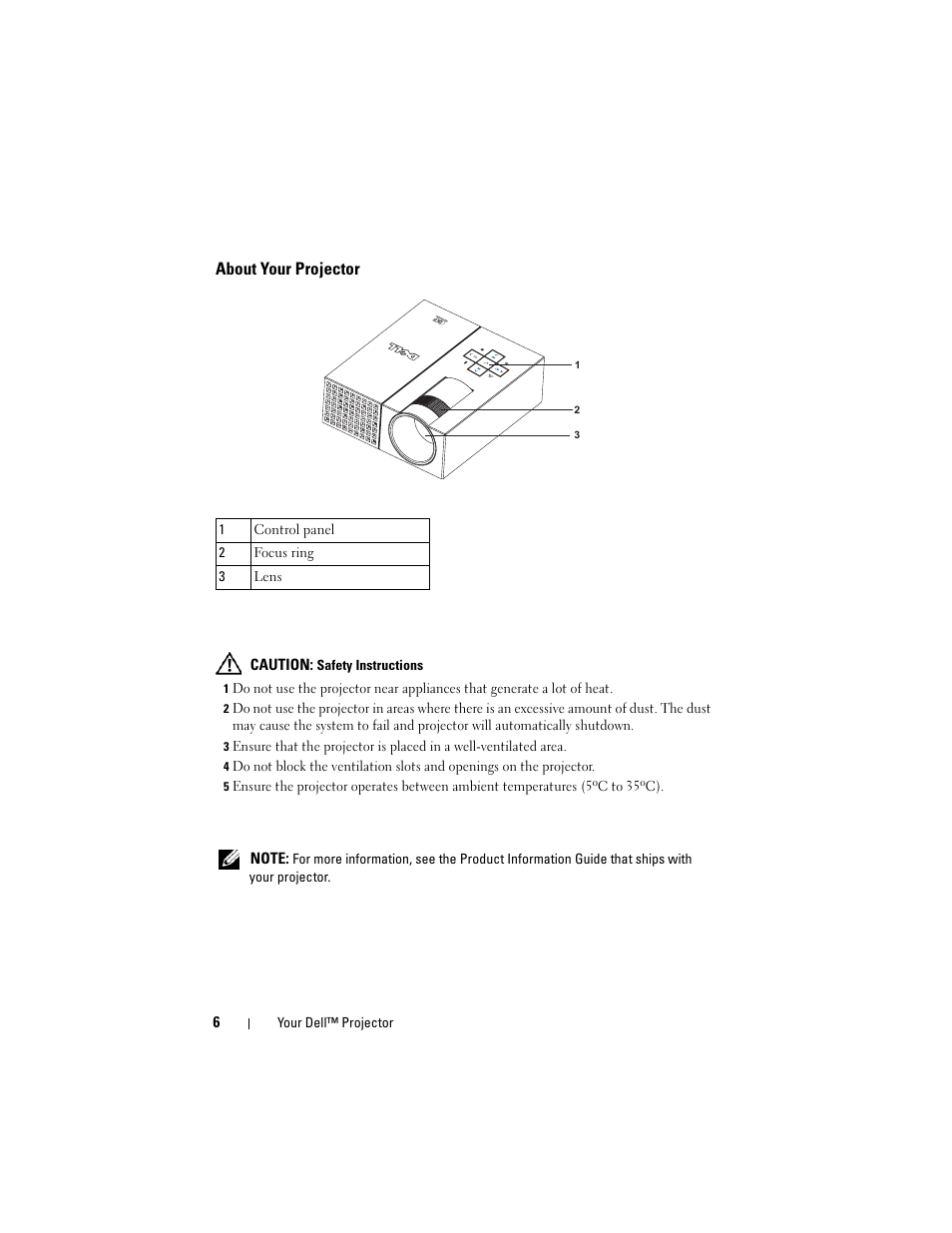 About your projector | Dell M109S Projector User Manual | Page 6 / 34