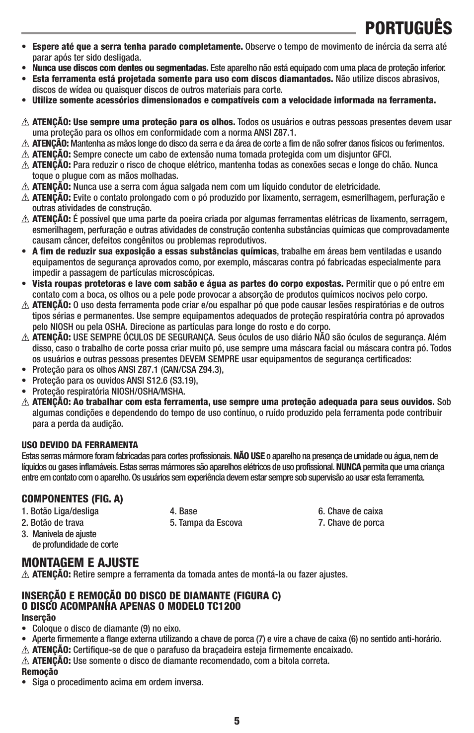 Português, Montagem e ajuste | Black & Decker TC1200 User Manual | Page 5 / 18