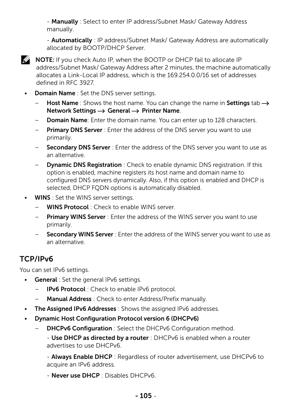 Tcp/ipv6 | Dell B2375dfw Mono Multifunction Printer User Manual | Page 106 / 359