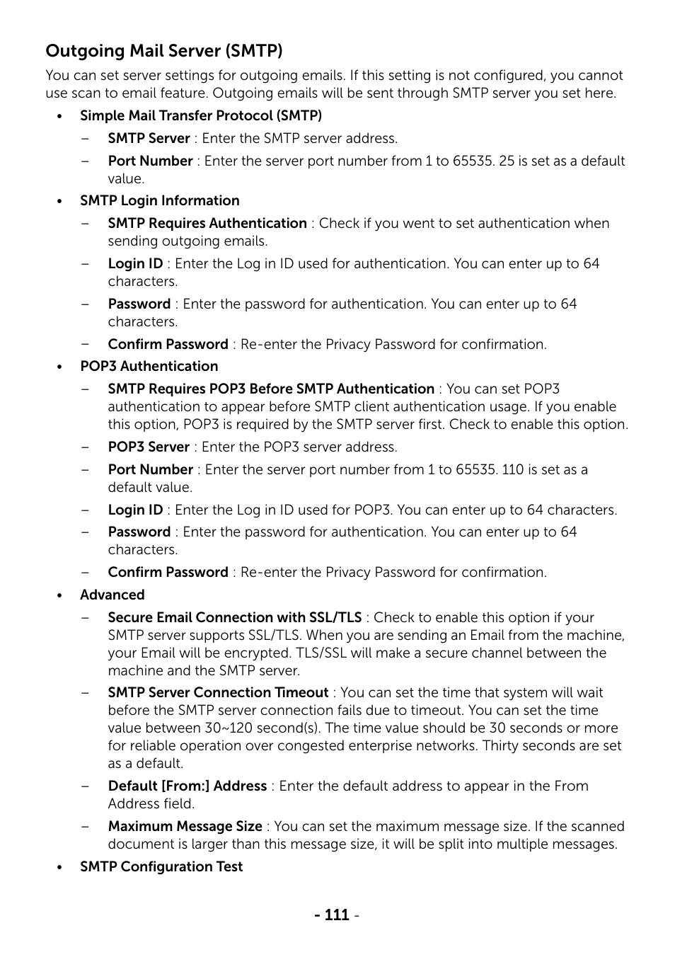 Outgoing mail server (smtp) | Dell B2375dfw Mono Multifunction Printer User Manual | Page 112 / 359