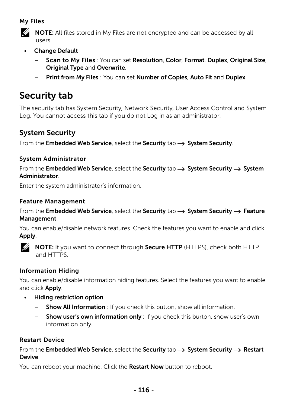 Security tab, System security | Dell B2375dfw Mono Multifunction Printer User Manual | Page 117 / 359