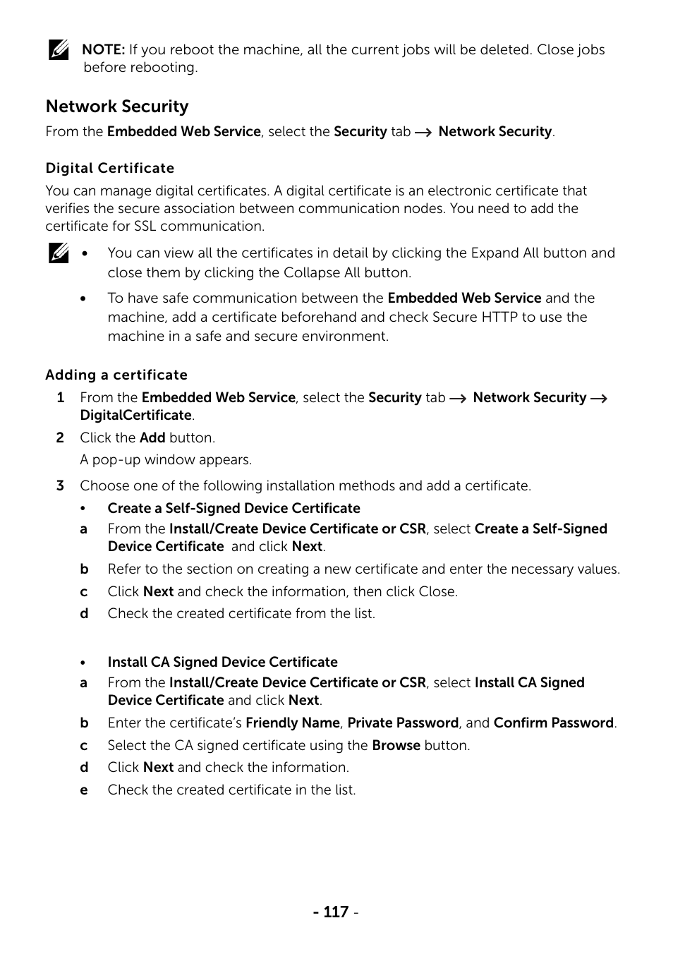 Network security | Dell B2375dfw Mono Multifunction Printer User Manual | Page 118 / 359