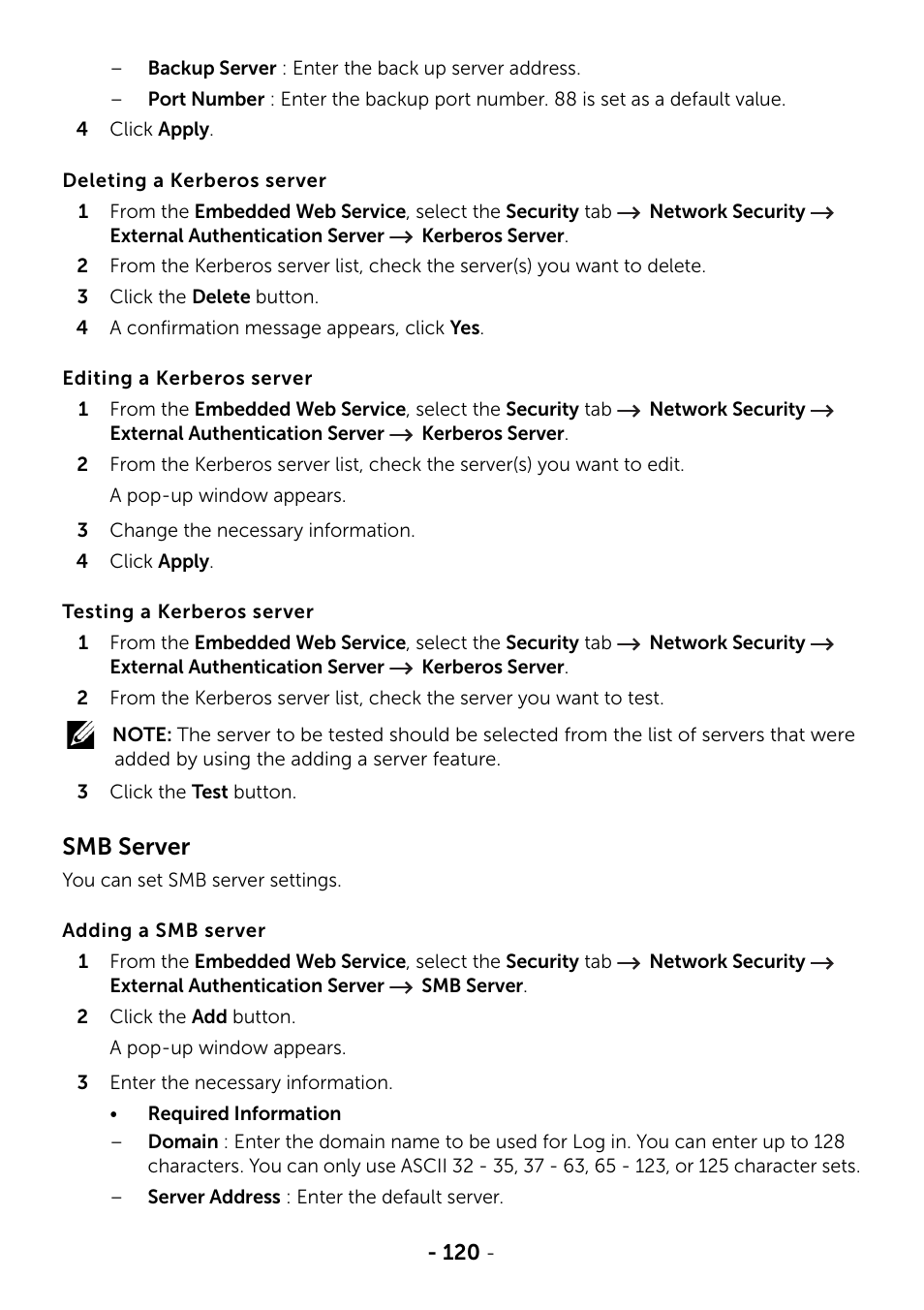 Smb server | Dell B2375dfw Mono Multifunction Printer User Manual | Page 121 / 359