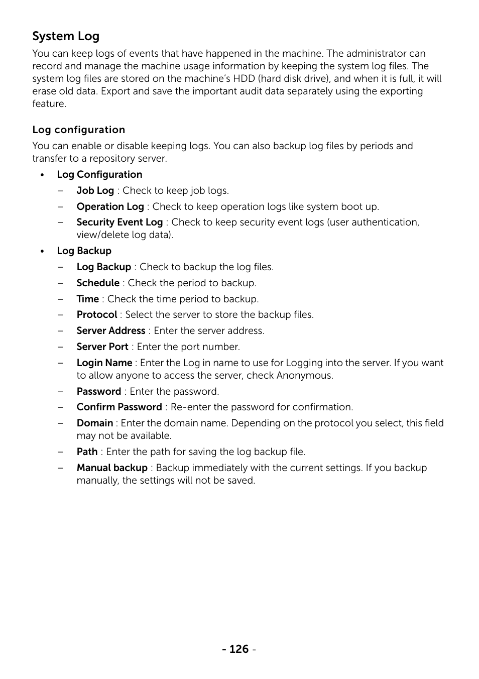 System log | Dell B2375dfw Mono Multifunction Printer User Manual | Page 127 / 359