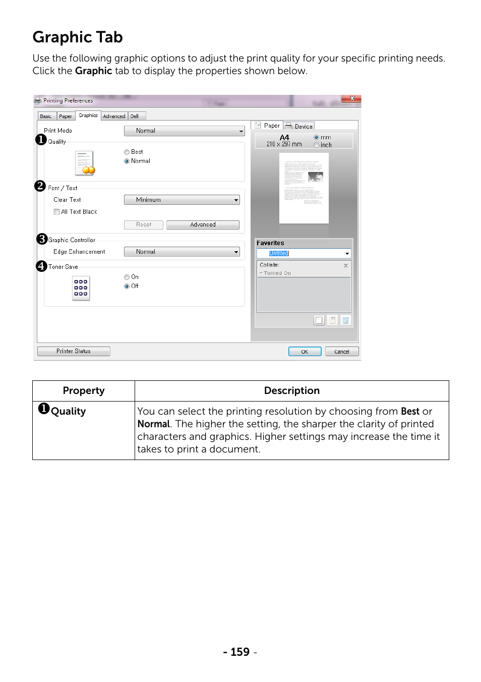 Graphic tab, Graphic | Dell B2375dfw Mono Multifunction Printer User Manual | Page 160 / 359