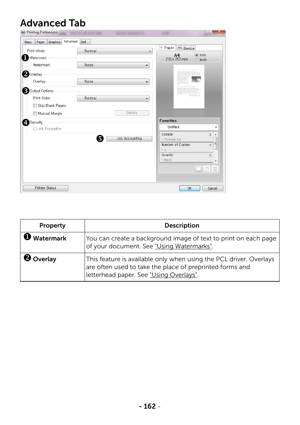 Advanced tab | Dell B2375dfw Mono Multifunction Printer User Manual | Page 163 / 359