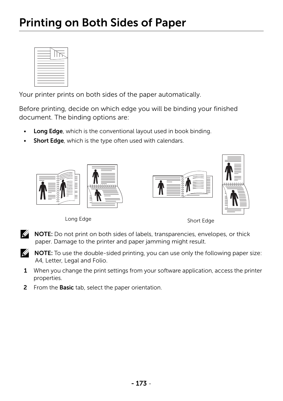 Printing on both sides of paper | Dell B2375dfw Mono Multifunction Printer User Manual | Page 174 / 359