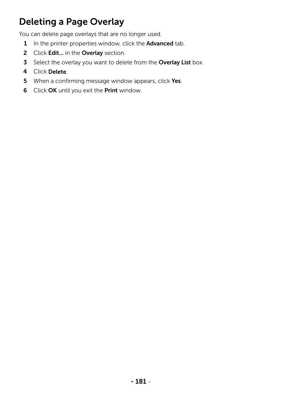 Deleting a page overlay | Dell B2375dfw Mono Multifunction Printer User Manual | Page 182 / 359