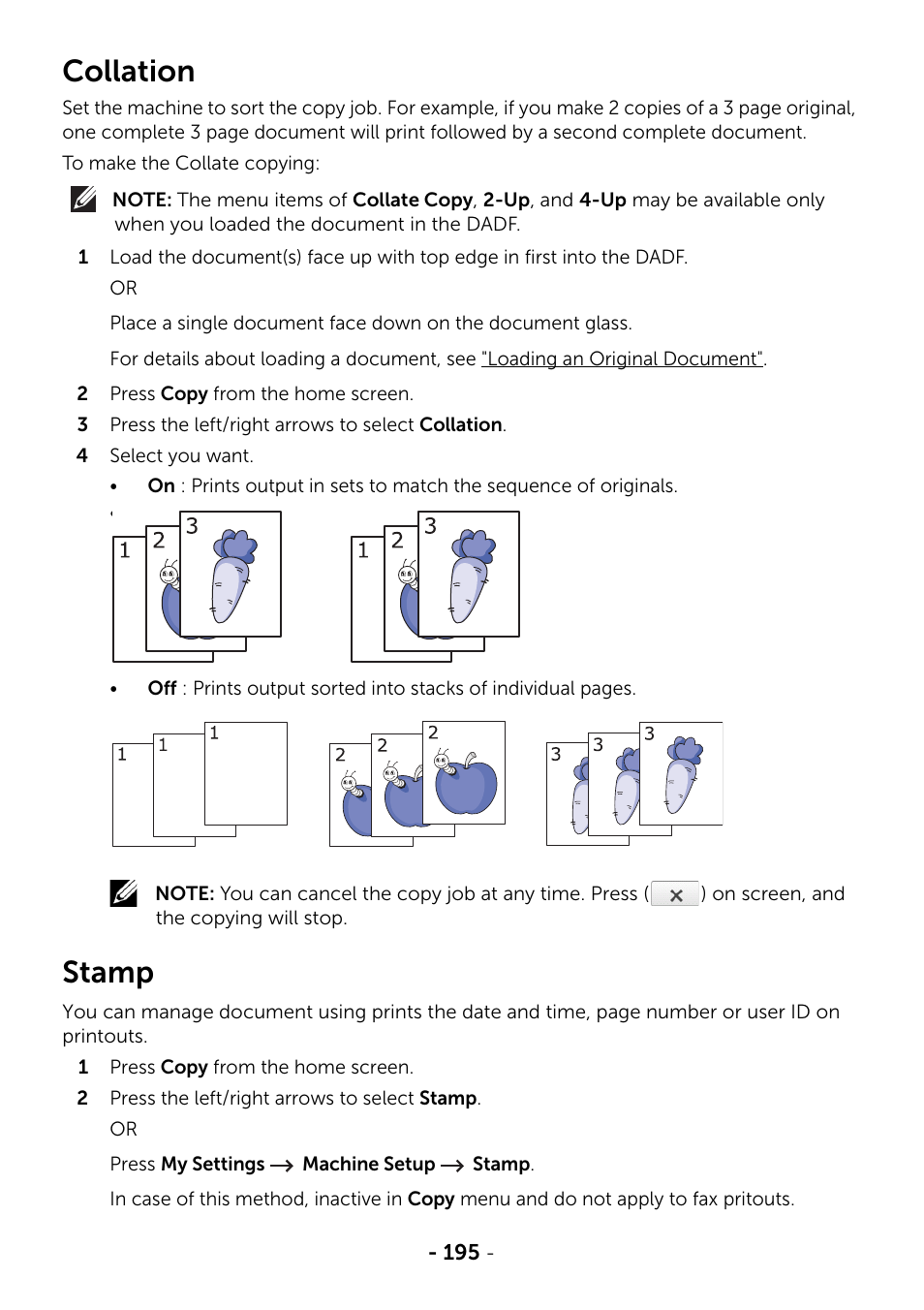 Collation, Stamp | Dell B2375dfw Mono Multifunction Printer User Manual | Page 196 / 359