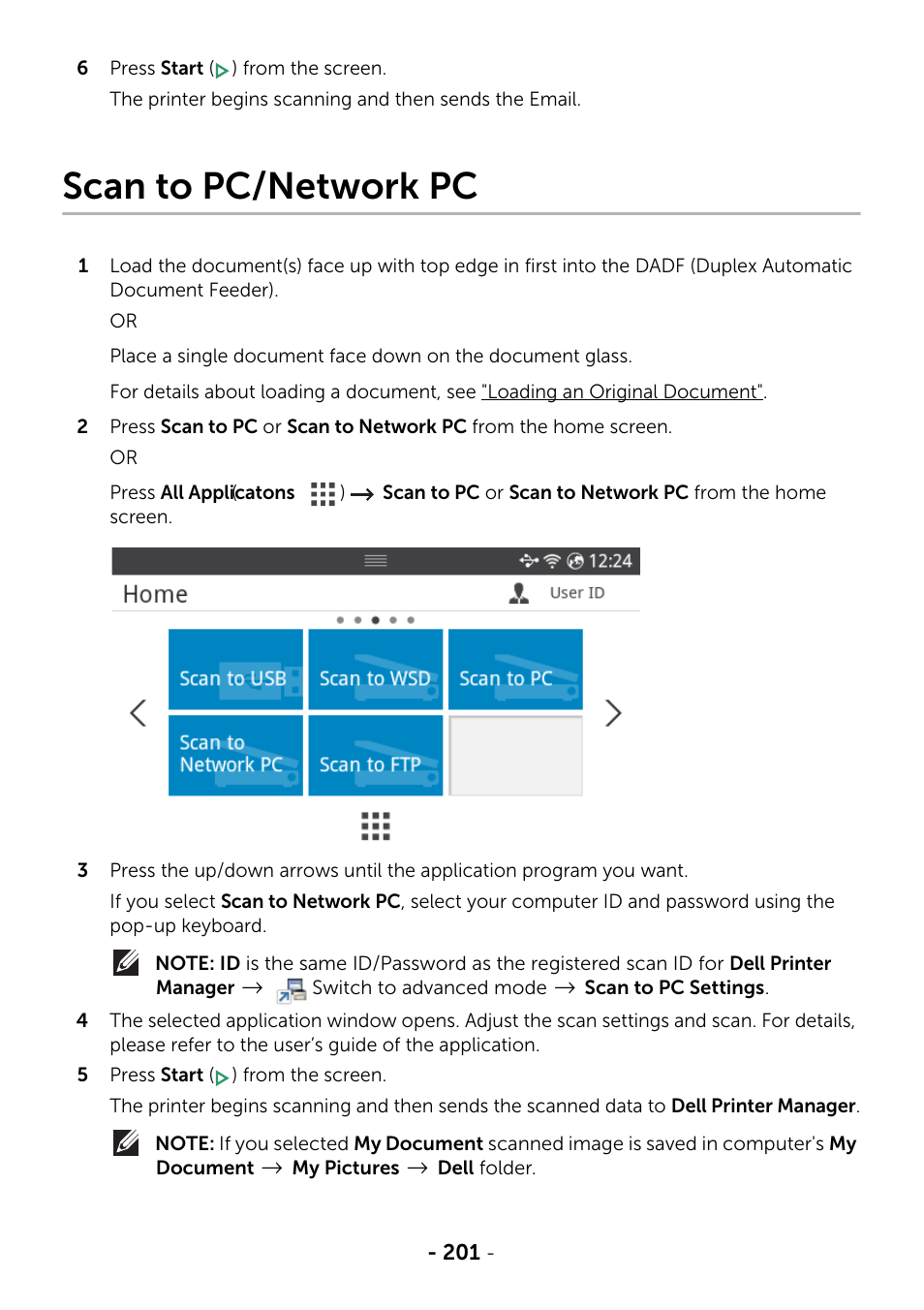 Scan to pc/network pc, Scan, To pc/network pc | Dell B2375dfw Mono Multifunction Printer User Manual | Page 202 / 359