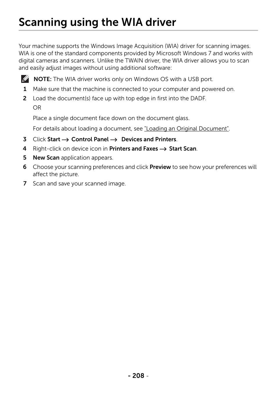 Scanning using the wia driver | Dell B2375dfw Mono Multifunction Printer User Manual | Page 209 / 359