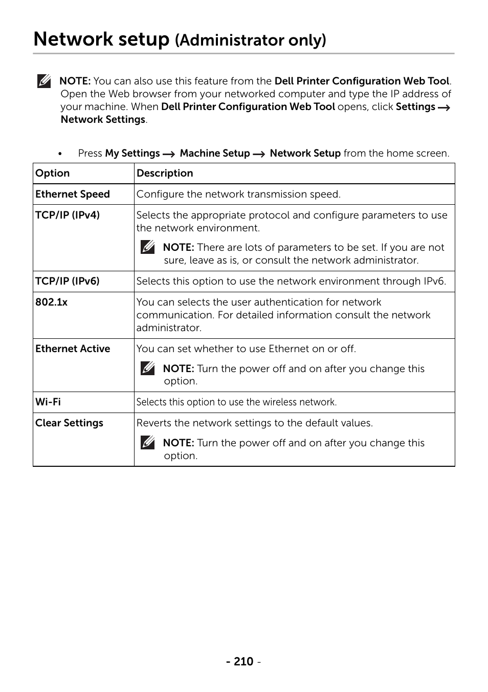 Network setup (administrator only), Network setup, Administrator only) | Dell B2375dfw Mono Multifunction Printer User Manual | Page 211 / 359