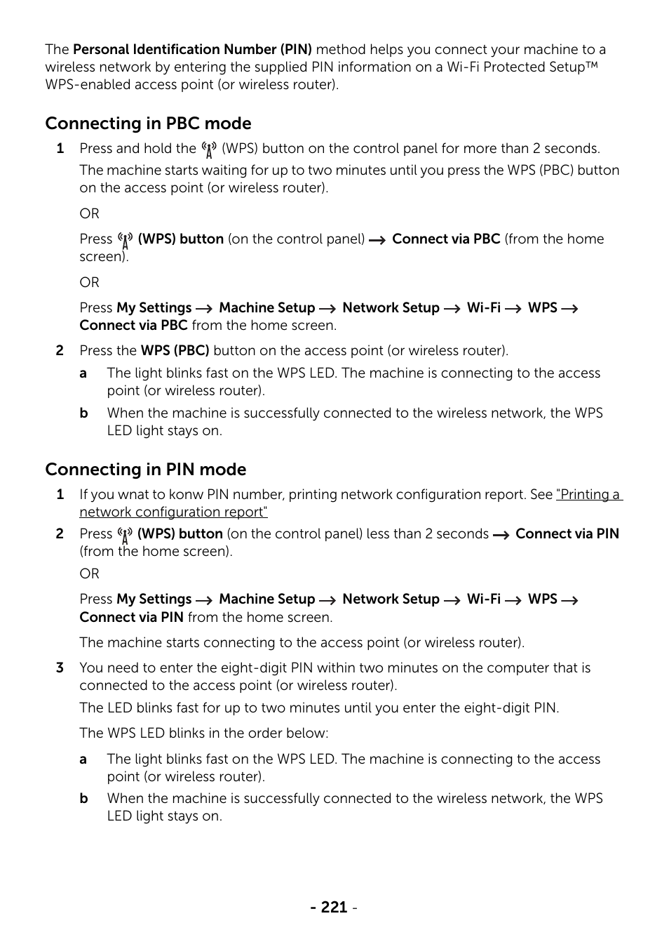 Connecting in pbc mode, Connecting in pin mode | Dell B2375dfw Mono Multifunction Printer User Manual | Page 222 / 359