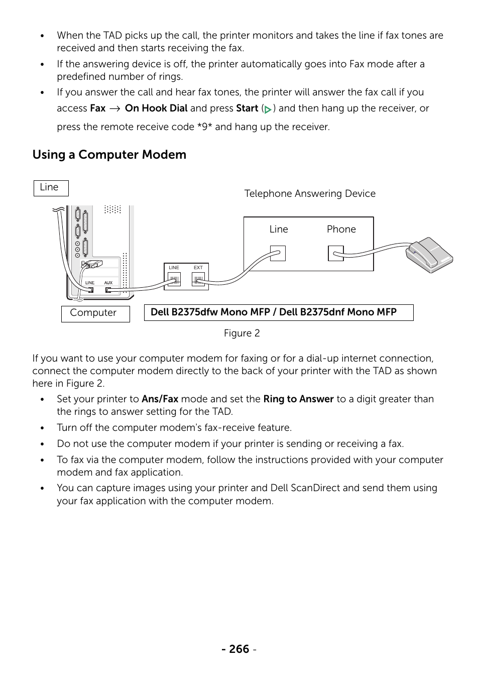 Using, A computer modem, Using a computer modem | Dell B2375dfw Mono Multifunction Printer User Manual | Page 267 / 359