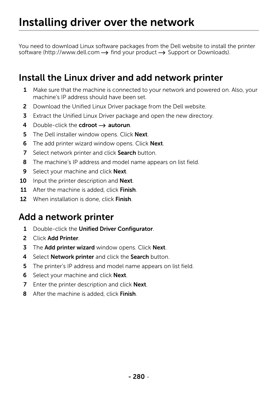 Installing driver over the network, Install the linux driver and add network printer, Add a network printer | Dell B2375dfw Mono Multifunction Printer User Manual | Page 281 / 359