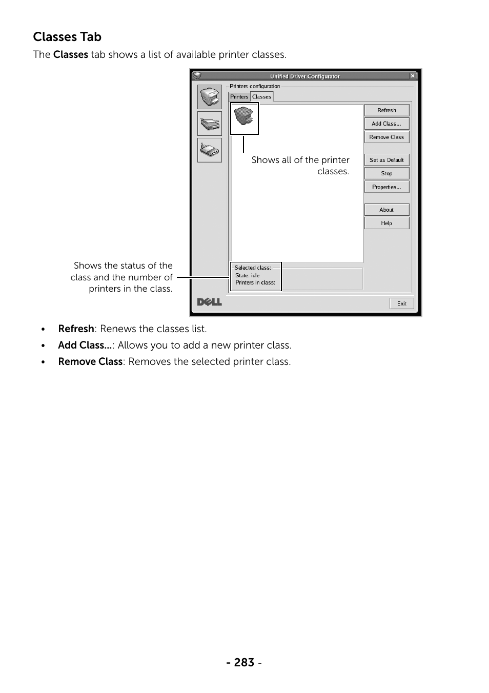 Classes tab | Dell B2375dfw Mono Multifunction Printer User Manual | Page 284 / 359