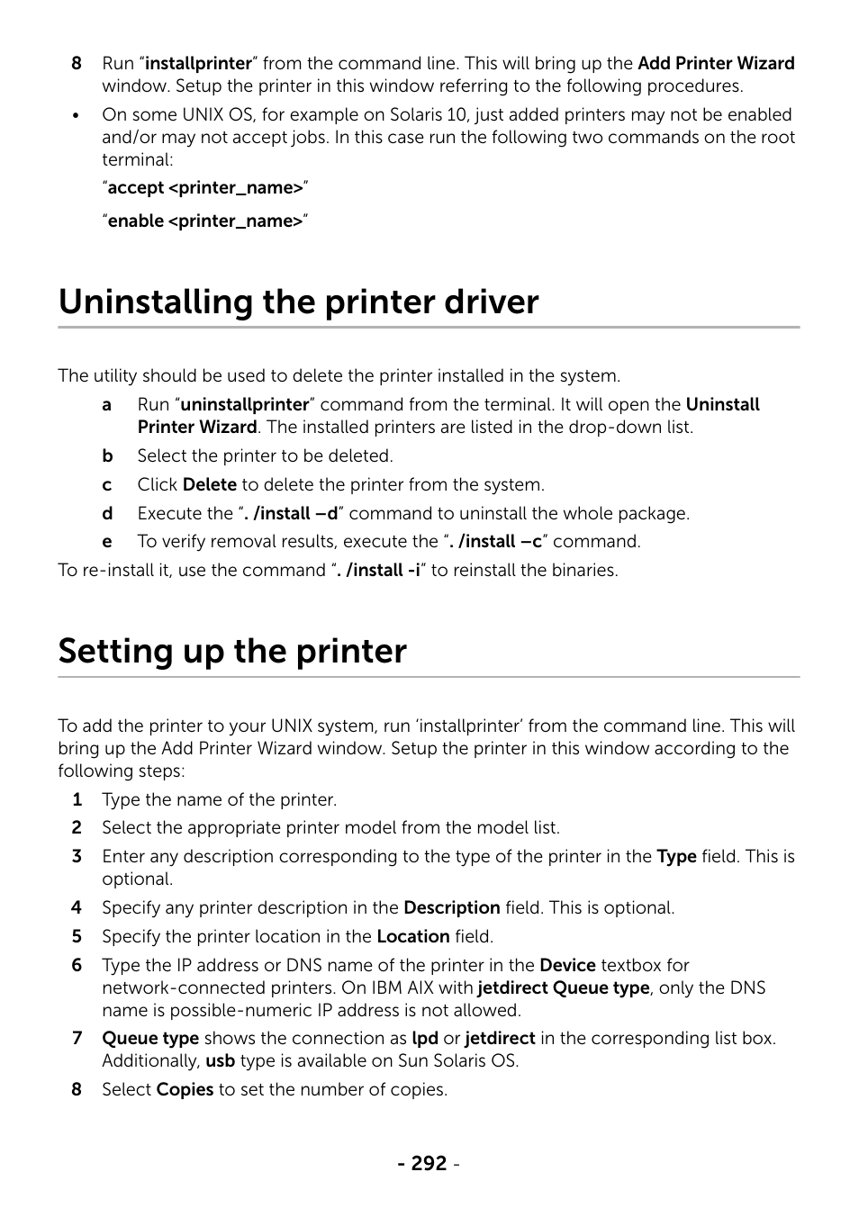 Uninstalling the printer driver, Setting up the printer | Dell B2375dfw Mono Multifunction Printer User Manual | Page 293 / 359