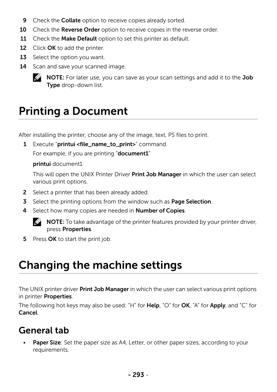 Printing a document, Changing the machine settings, General tab | Dell B2375dfw Mono Multifunction Printer User Manual | Page 294 / 359