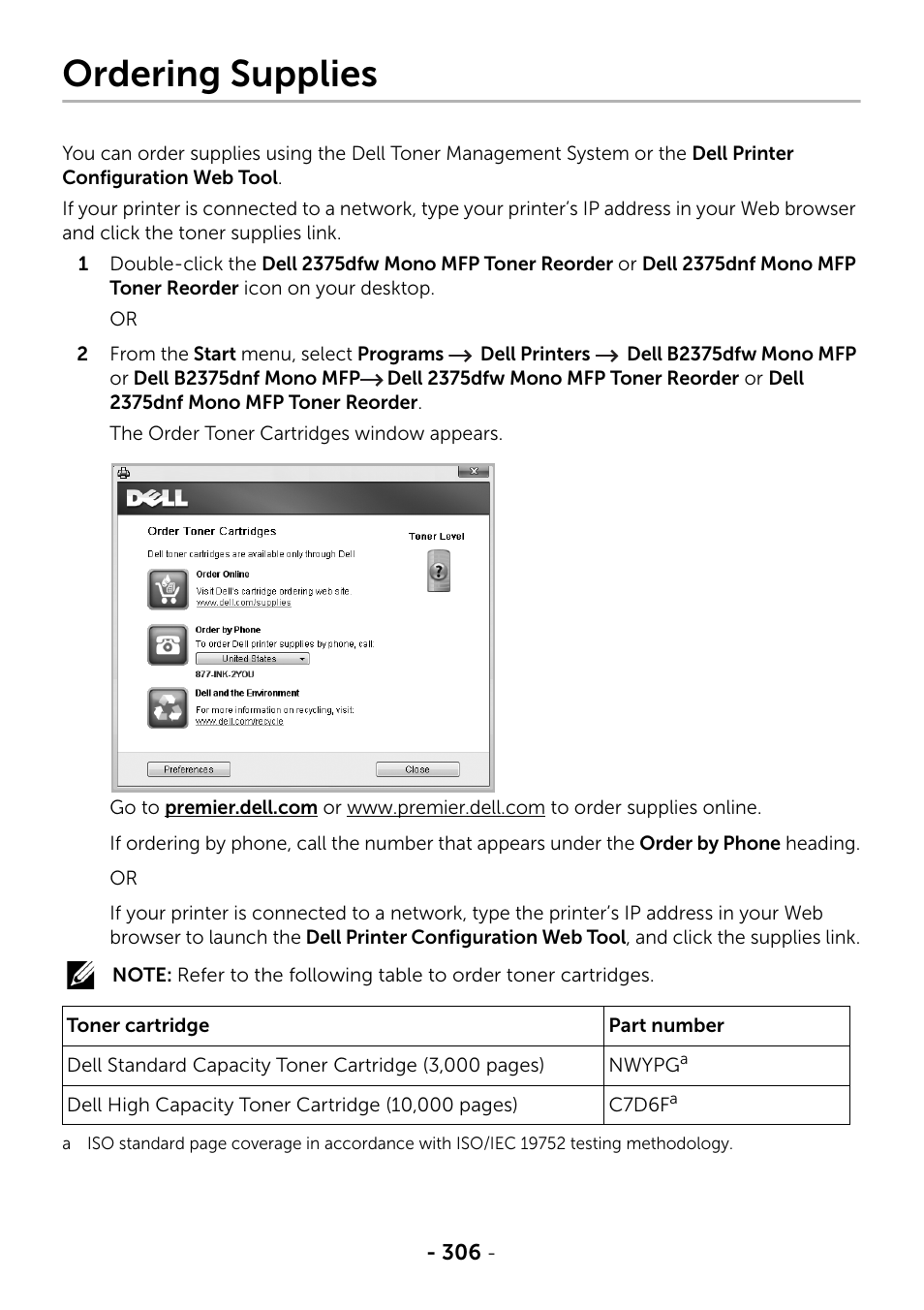 Ordering supplies | Dell B2375dfw Mono Multifunction Printer User Manual | Page 307 / 359