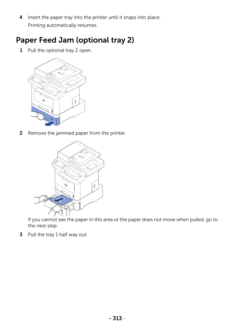 Paper feed jam (optional tray 2) | Dell B2375dfw Mono Multifunction Printer User Manual | Page 314 / 359