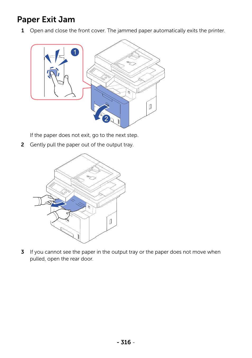 Paper exit jam | Dell B2375dfw Mono Multifunction Printer User Manual | Page 317 / 359