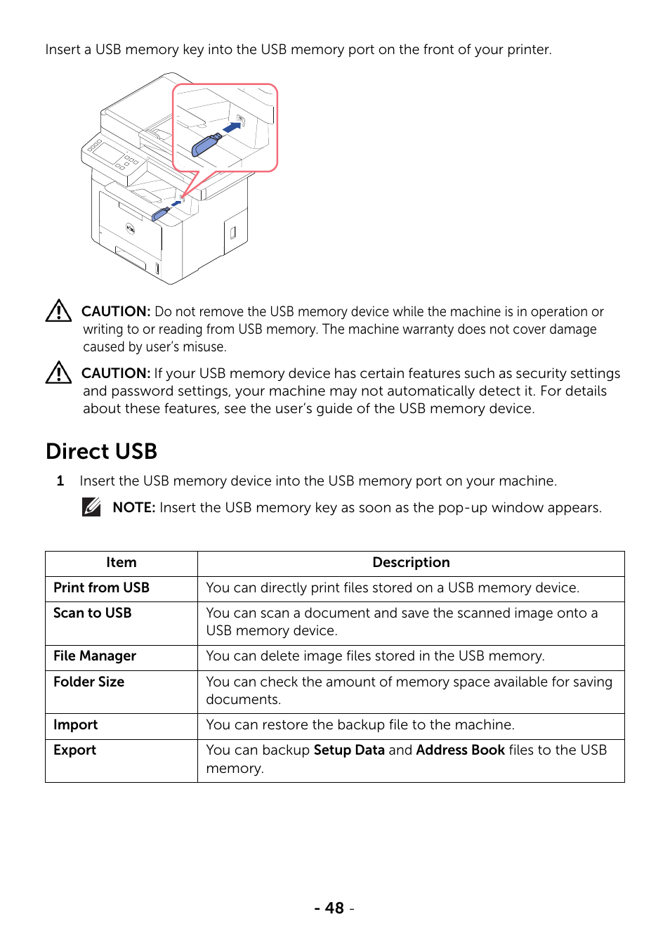 Direct usb | Dell B2375dfw Mono Multifunction Printer User Manual | Page 49 / 359