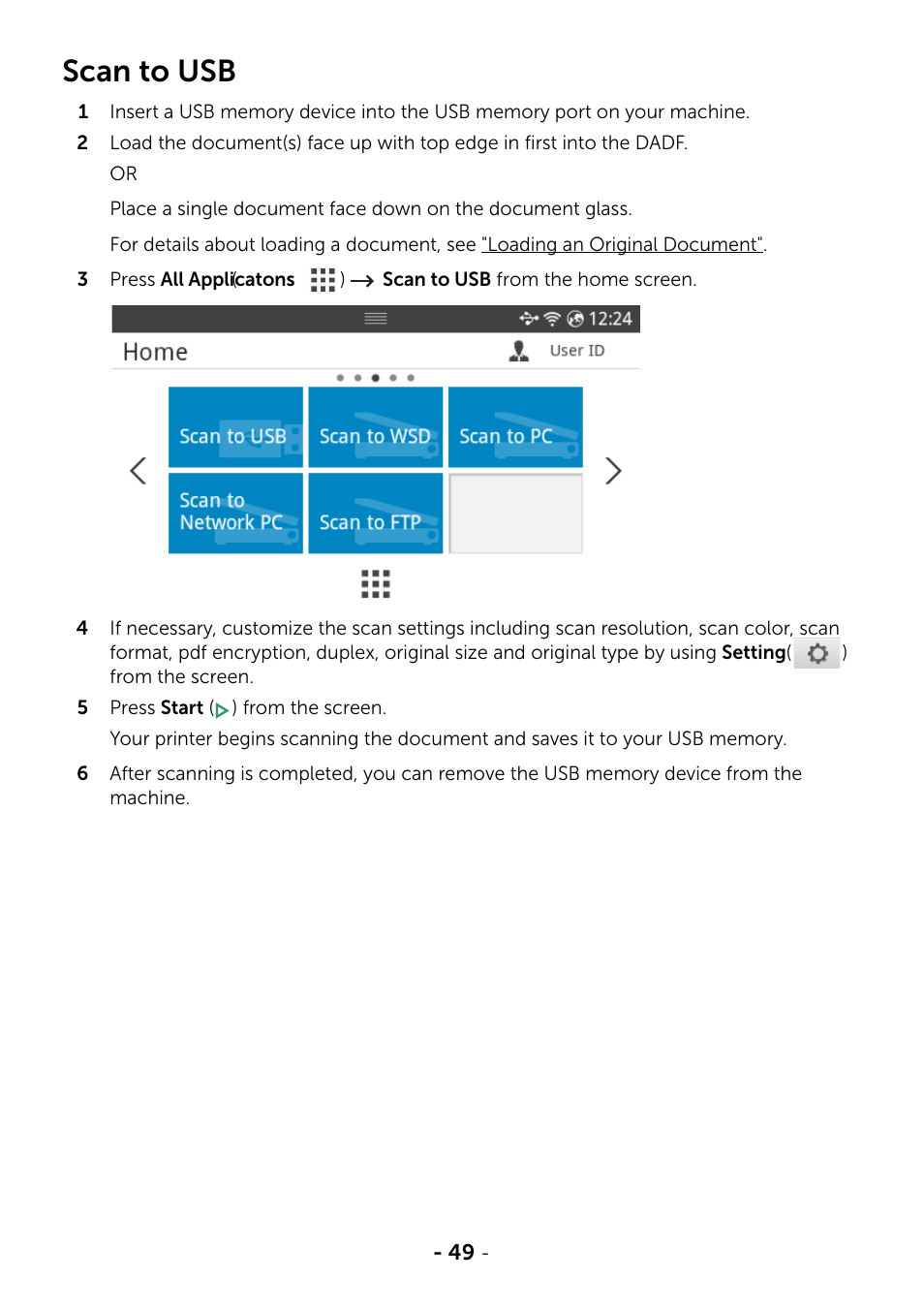 Scan to usb, Scan, To usb | Dell B2375dfw Mono Multifunction Printer User Manual | Page 50 / 359