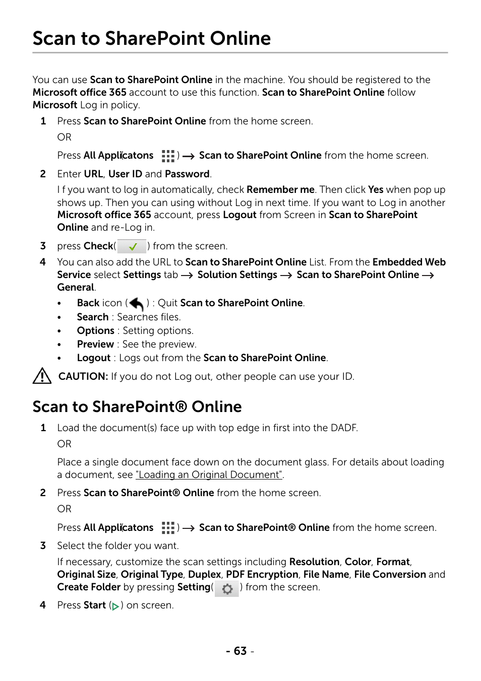 Scan to sharepoint online, Scan to sharepoint® online, Ee "scan to sharepoint online | Dell B2375dfw Mono Multifunction Printer User Manual | Page 64 / 359