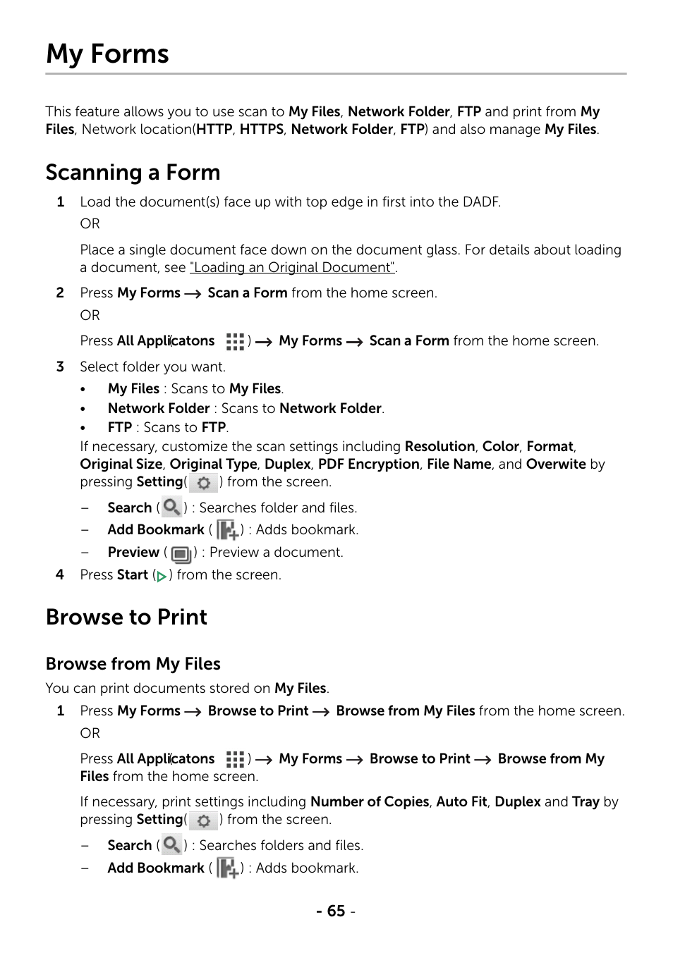 My forms, Scanning a form, Browse to print | Dell B2375dfw Mono Multifunction Printer User Manual | Page 66 / 359