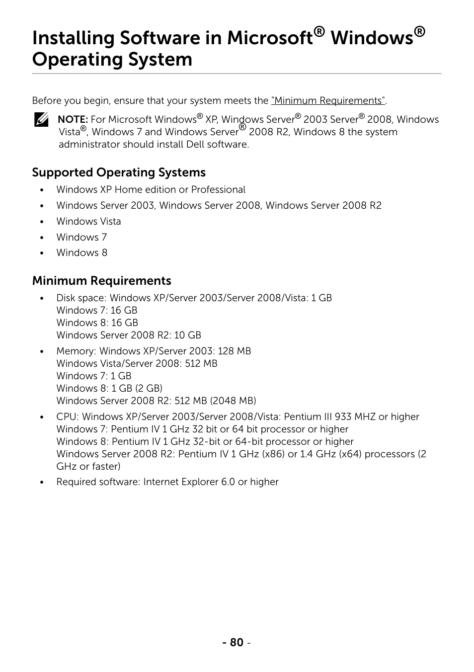 Installing software in microsoft, Windows, Operating | System, Operating system | Dell B2375dfw Mono Multifunction Printer User Manual | Page 81 / 359